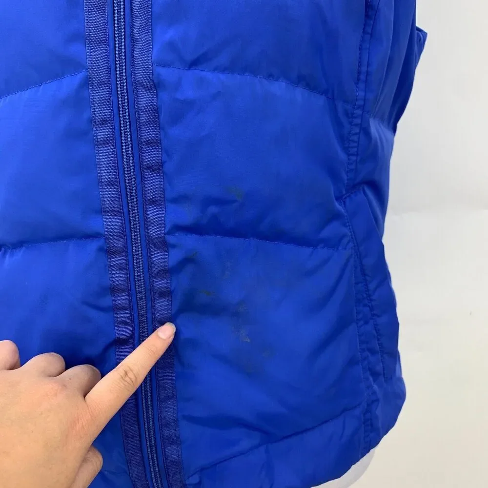 Lands End Down Puffer Vest Womens XS Extra Small Cobalt Blue Zip Up Snap Pockets